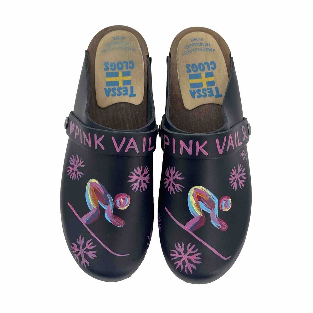 Tessa Clogs Womens EU 38 Pink Vail Breast Cancer Event Colorado‎ Hand Painted